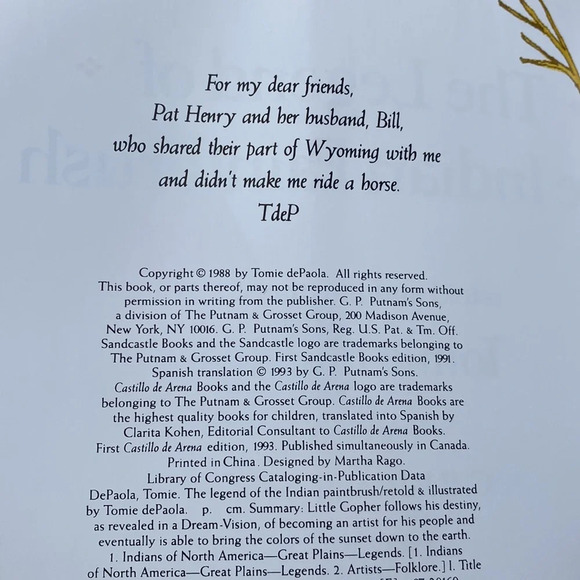 The legend of the Indian paintbrush,retold and illustrated by Tomie dePaola book - Picture 4 of 5